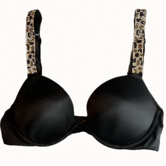 NWOT VS Victoria’s Secret Very Sexy Rhinestone Straps Push Up Bra Black 36D - Picture 1 of 6